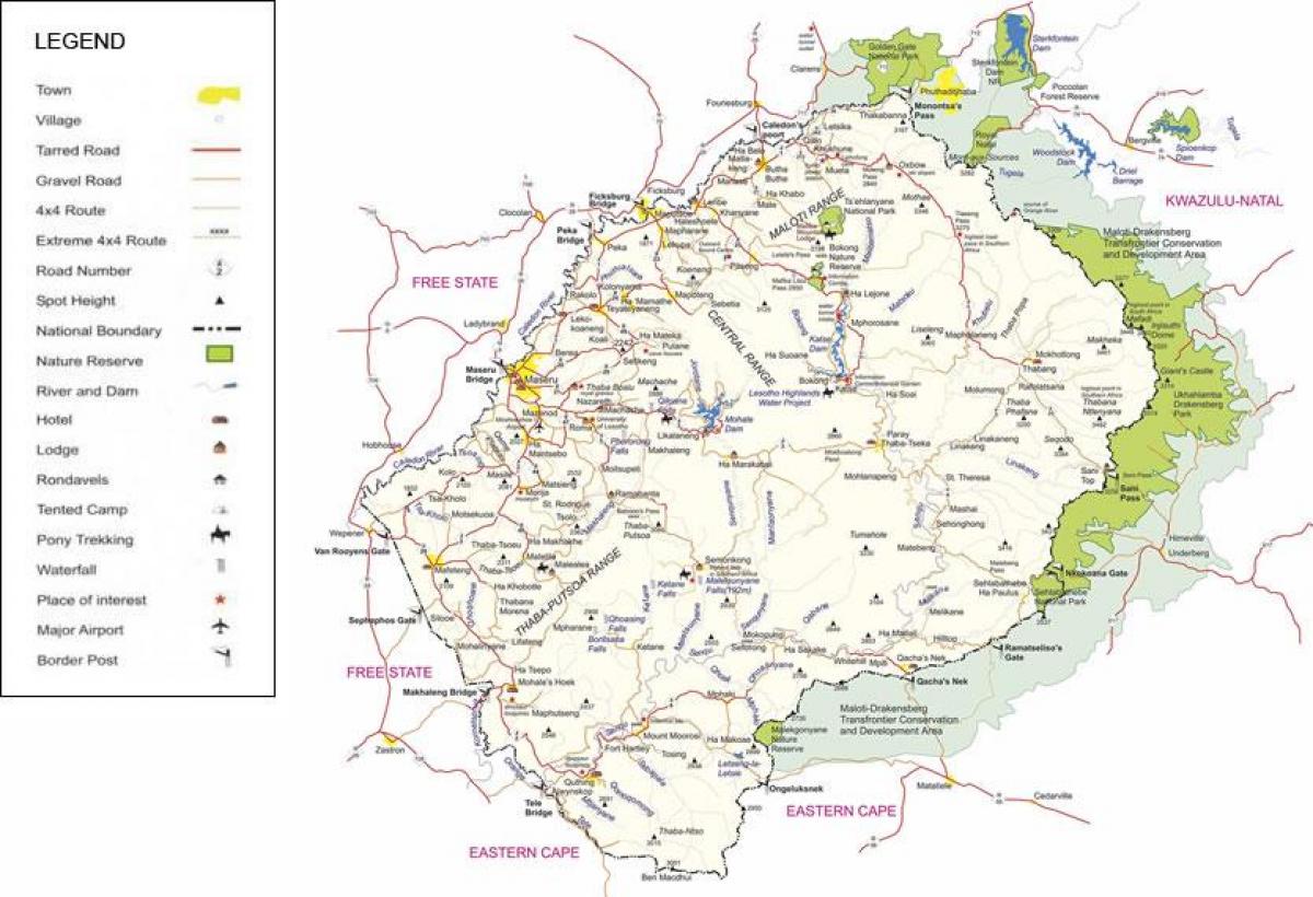 Lesotho carreteres mapa