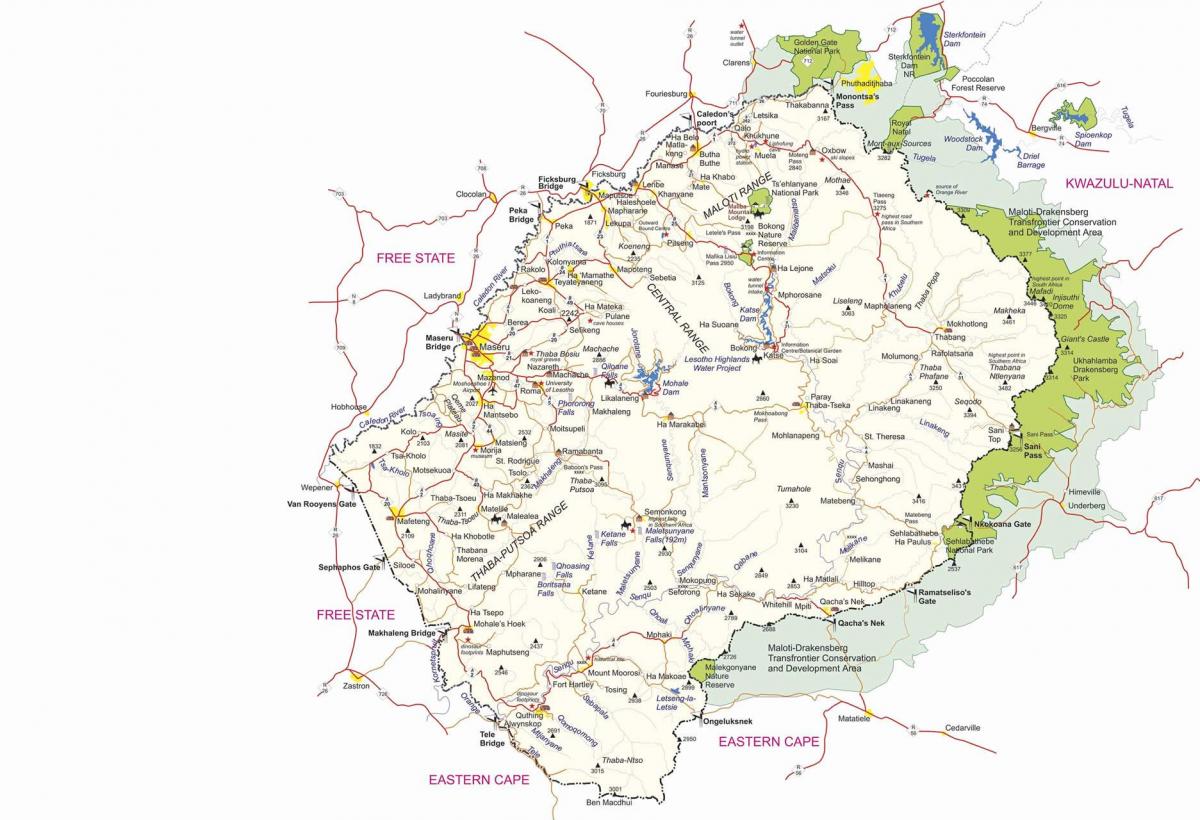 mapa de Lesotho posts fronterers